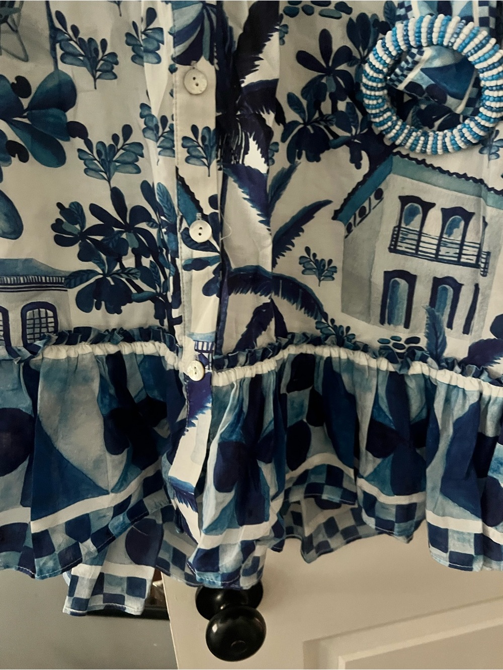 FARM Rio Blue & White Tropical Print Belted Dress - Picture 3 of 5